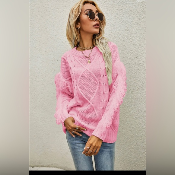 Sweaters - 3/$25. Pink fringe sweater